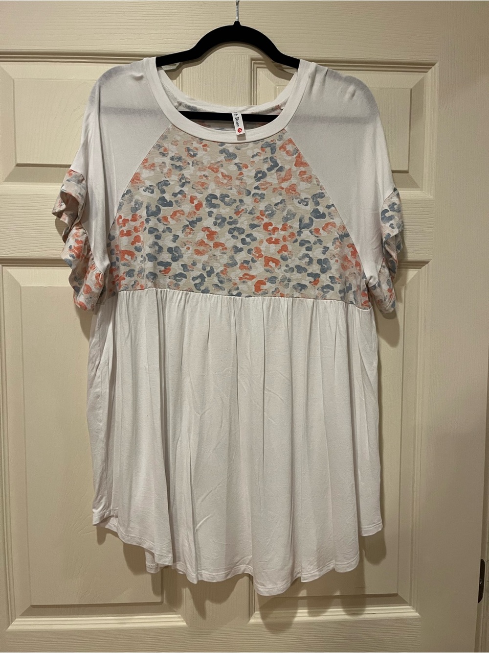 White Raglan Babydoll Top with Pastel Floral Yoke